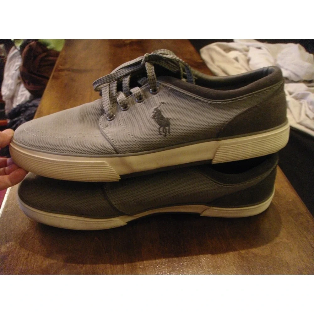 Mens Polo By ralph Lauren Faxon low 12D gray grey‎ suede accent shoes